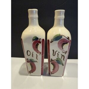 Set of Purinton Pottery Tall Vinegar & Oil Apple-Decorated Ceramic Bottles